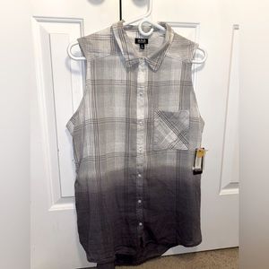 A.N.A gray plaid button down top